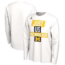 Michigan Wolverines Jordan Brand 2021 Postseason Basketball JUST US Bench Legend Long Sleeve T-Shirt - White