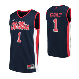 Youth Ole Miss Rebels #1 Austin Crowley Navy Replica College Basketball Jersey