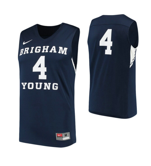Youth BYU Cougars #4 Authentic College Basketball Jersey Navy