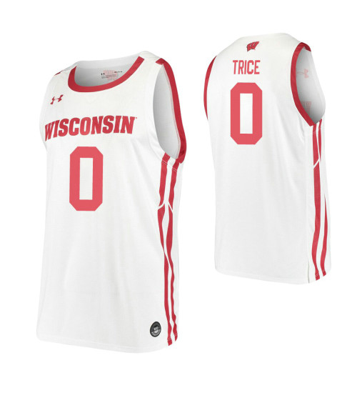 D'Mitrik Trice Replica College Basketball Jersey White Wisconsin Badgers