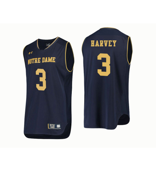 Women's Notre Dame Fighting Irish #3 D.J. Harvey Authentic College Basketball Jersey Navy