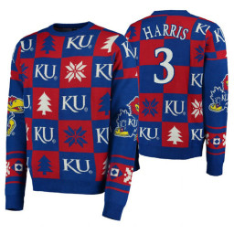 Dajuan Harris Kansas Jayhawks Royal Pullover Sweater Patches Ugly