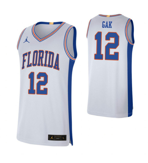 Youth Florida Gators #12 Gorjok Gak White Replica College Basketball Jersey