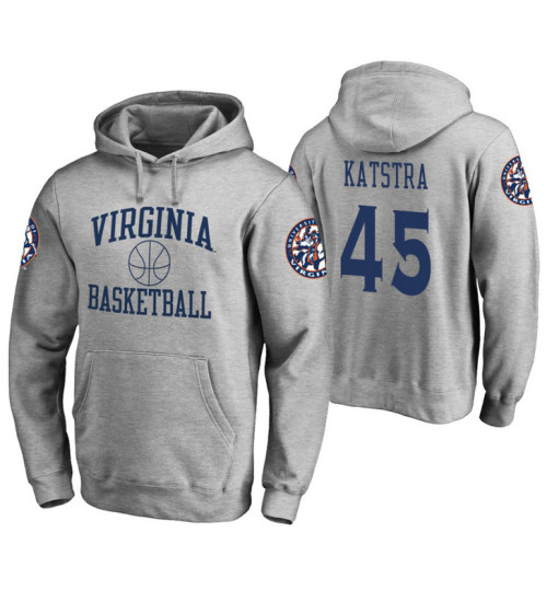 Virginia Cavaliers #45 Austin Katstra Men's Heathered Gray College Basketball Hoodie