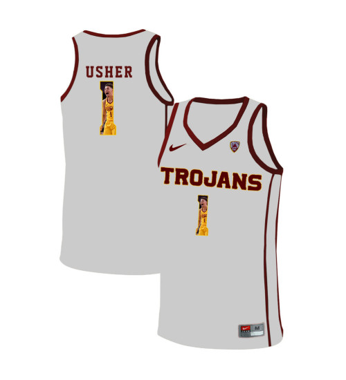 Youth USC Trojans #1 Jordan Usher Authentic College Basketball Jersey White