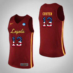Loyola (Chi) Ramblers #13 Clayton Custer USA Flag Authentic College Basketball Jersey Red