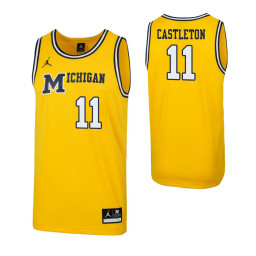 Michigan Wolverines #11 Colin Castleton 1989 Throwback Authentic College Basketball Jersey Maize