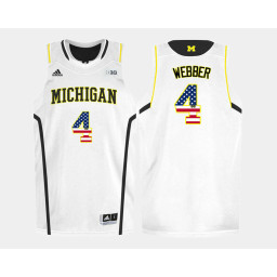 Michigan Wolverines #4 Chirs Webber White Home USA Flag Authentic College Basketball Jersey