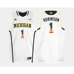 Youth Michigan Wolverines #1 Glenn Robinson III White Home USA Flag Authentic College Basketball Jersey