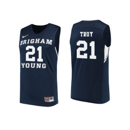 BYU Cougars #21 Evan Troy Authentic College Basketball Jersey Navy