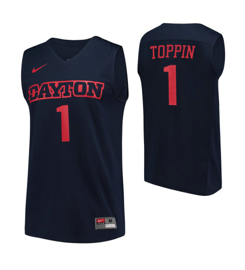 Dayton Flyers #1 Obi Toppin Navy Authentic College Basketball Jersey