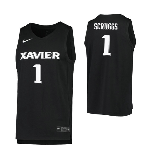 Xavier Musketeers #1 Paul Scruggs Black Replica College Basketball Jersey