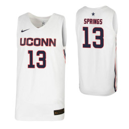 Women's Richie Springs Authentic College Basketball Jersey White UConn Huskies