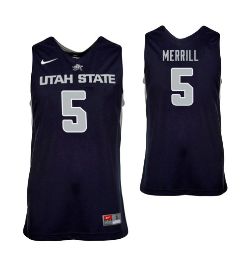 Women's Utah State Aggies Sam Merrill Replica College Basketball Jersey Navy Blue