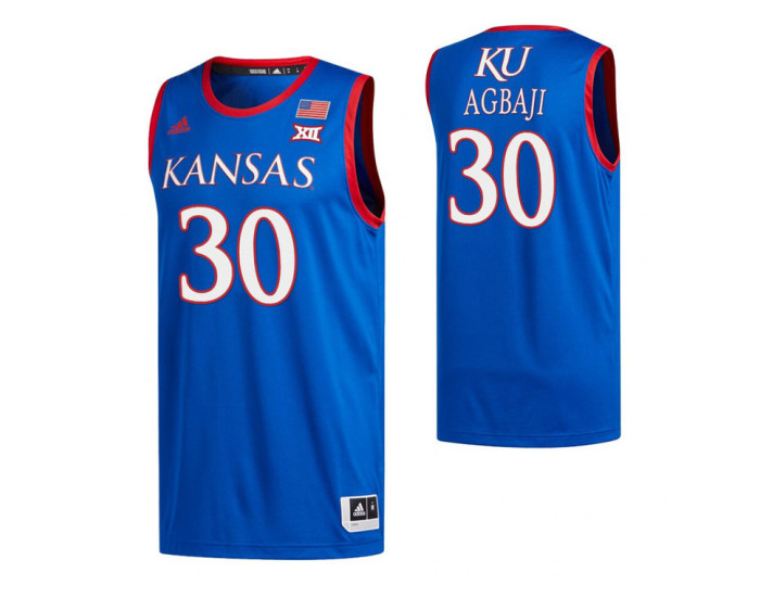Kansas Jayhawks 30 Ochai Agbaji Royal Authentic College Basketball Jersey